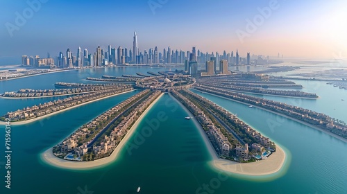 Aerial view of Dubai Palm Jumeirah island, United Arab Emirates 