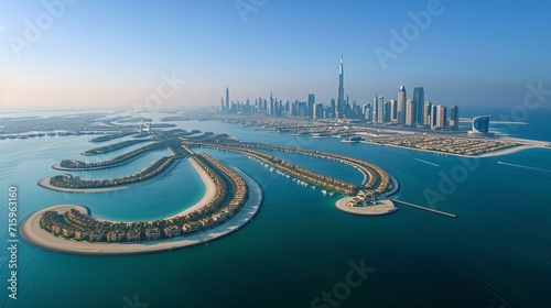 Aerial view of Dubai Palm Jumeirah island, United Arab Emirates  photo