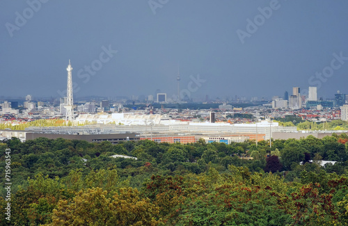 Wonderful views of the city with stadium and power station from Teufelsberg in Berlin photo