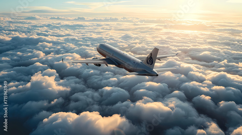 Commercial Airplane with Passengers Soaring Above Clouds