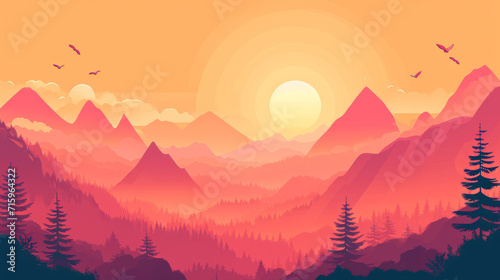 Summer Hues  Warm Color Wallpaper with Minimalistic Abstract Landscape Shapes