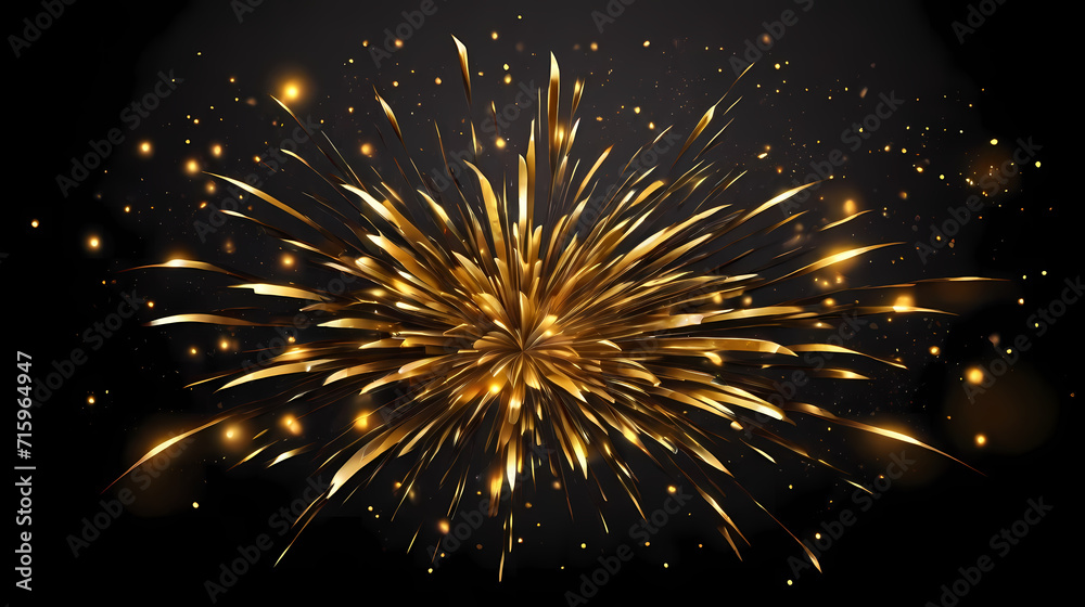 Gold fireworks vector background with bokeh. Abstract New Year background with space for text. Realistic fireworks isolated on dark background. Gold fireworks vector background with bokeh. Abstract New Year background with space for text. Realistic fireworks isolated on dark background.