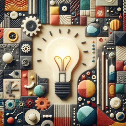 felt art patchwork, Abstract background with idea concept. Thinking, Success and Creativity