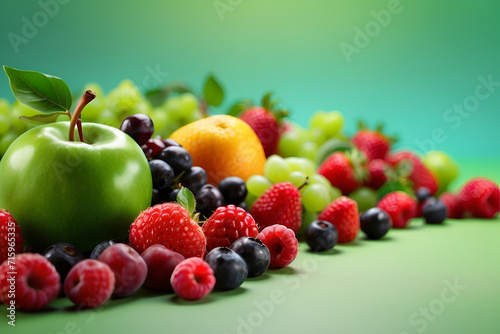 vegetables and fruit on green background