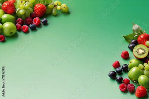 vegetables and fruit on green background