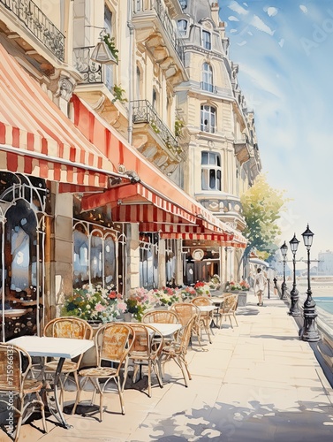 Elegant Parisian Streets: A Seaside Painting of Coastal Cafes