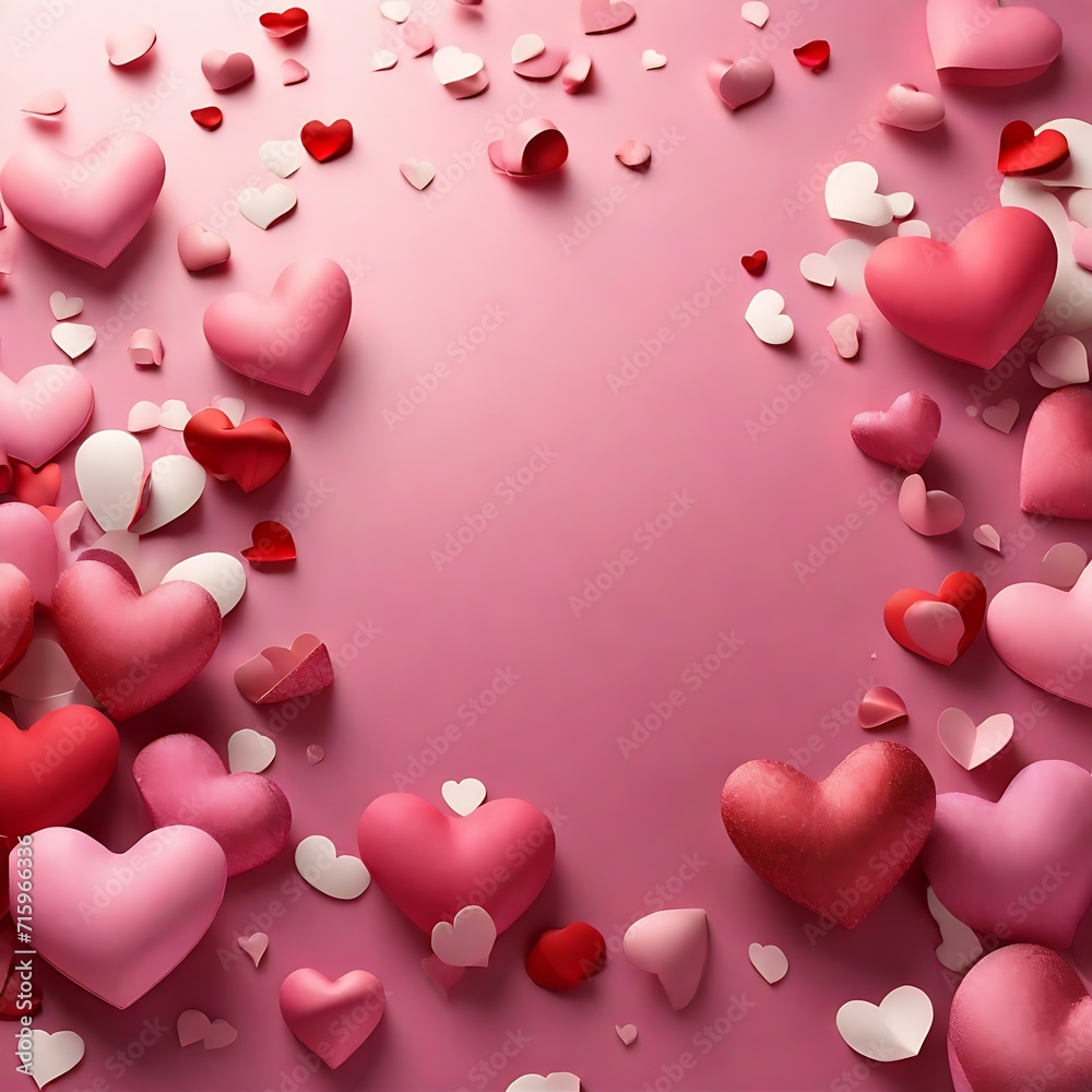 Background for Valentine's Day with scattered hearts and an intentional blank area for personalized notes, quotes, or love messages. Generative AI