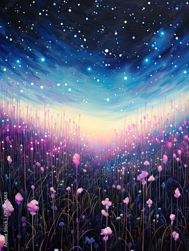 Midnight Meadow: Ethereal Aurora Borealis Painting on Night Grass