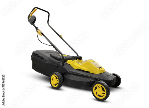 Electric lawnmower on isolated background