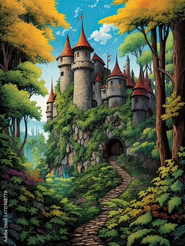 Nature's Majesty: Grand Medieval Castle in the Forest Art Print
