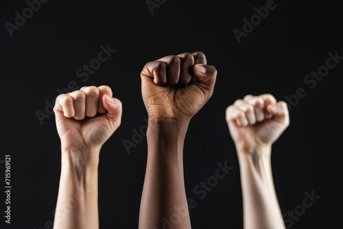 Raised hands of multiracial people
