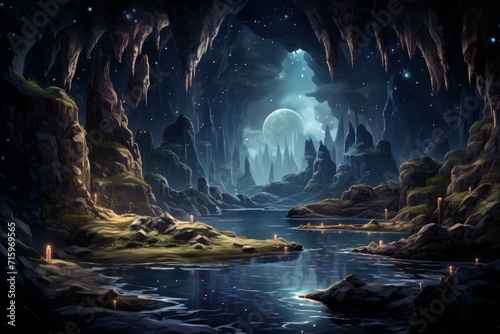 Mysterious starlight caves - Generative AI photo