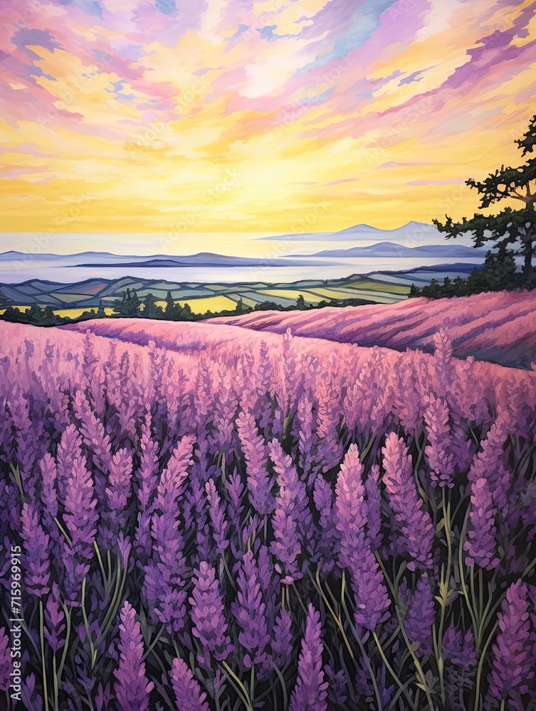 Fototapeta premium Serene Lavender Fields: Captivating Canvas Print Landscape in a Whimsical Garden Scene