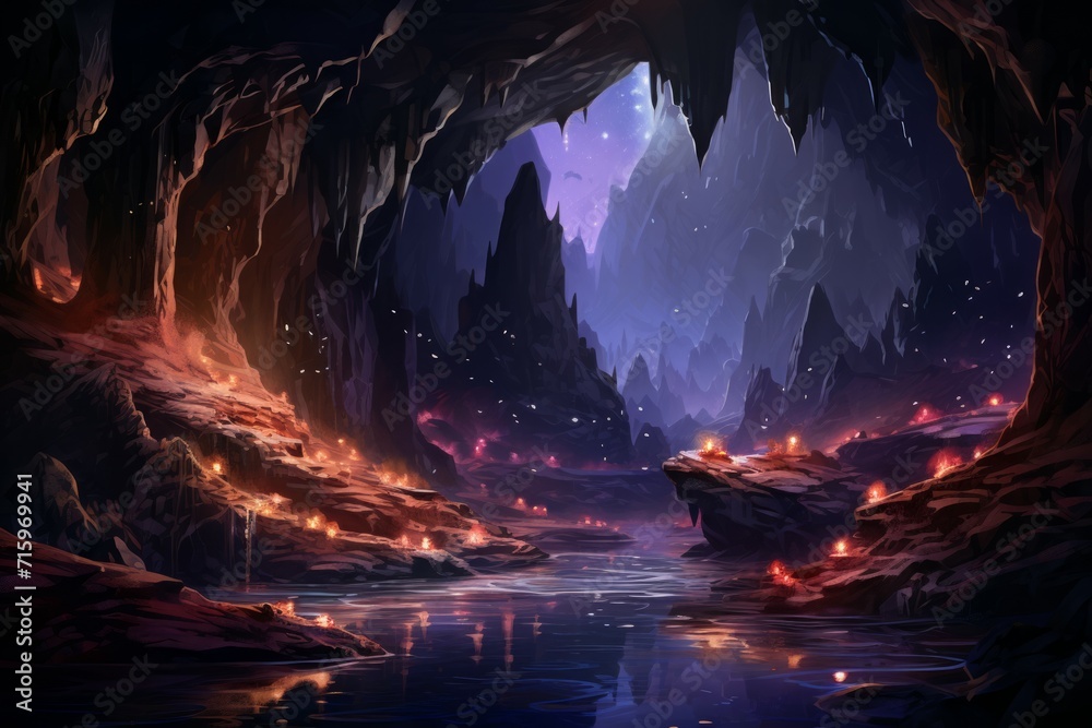 Mysterious starlight caves - Generative AI - obrazy, fototapety, plakaty 