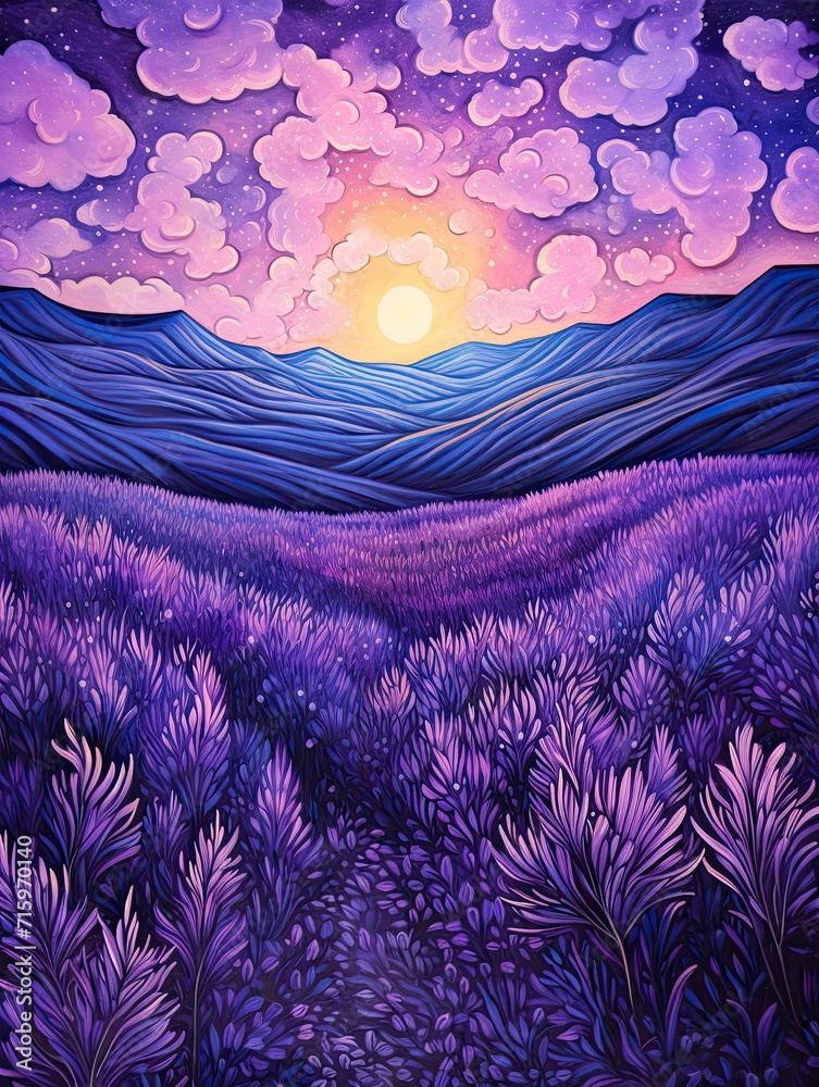 Starlit Lavender Dreams: Breezes of a Night Sky Mysteriously Painted with Lavender Fields