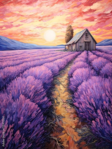 Lavender Field Breezes: Rustic Pathway Painting for a Serene Walk