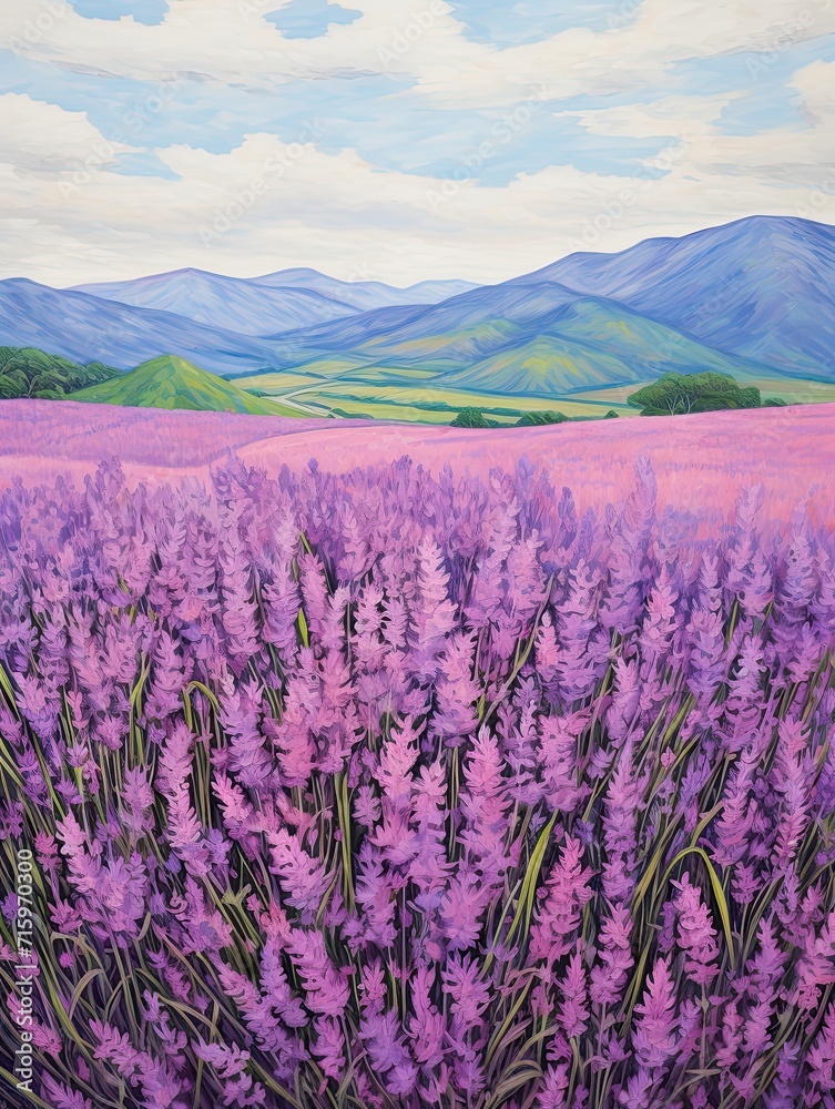 Obraz premium Lavender Field Breezes: Vintage Nature Artwork Wall Art