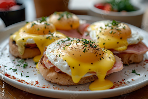 eggs benedict with over easy yolk