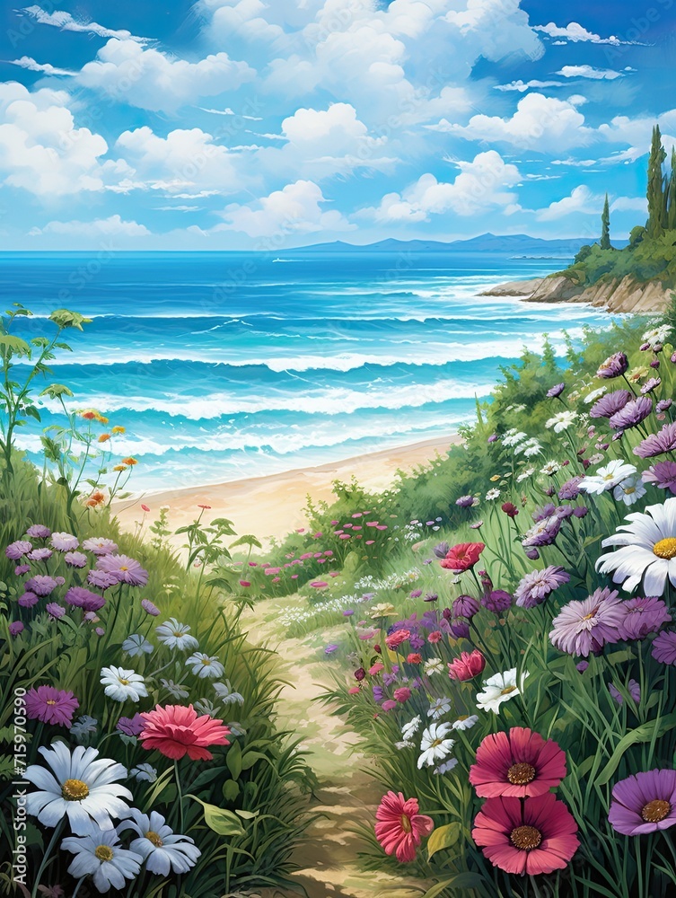 Lush Meadow Blossoms: Seascapes & Beach Scenes Art Print