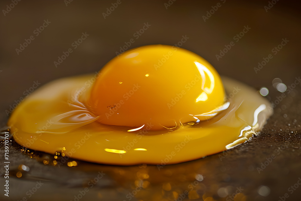  raw egg with yolk  - obrazy, fototapety, plakaty 