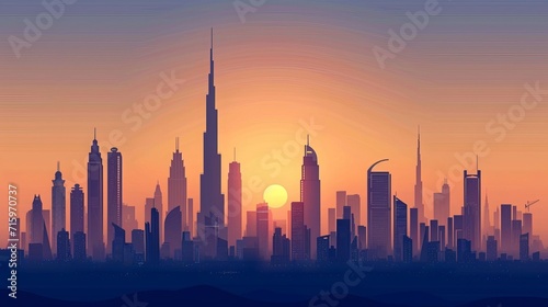 City Dubai skyline. UAE Urban cityscape. United Arab Emirates skyscraper buildings silhouette 