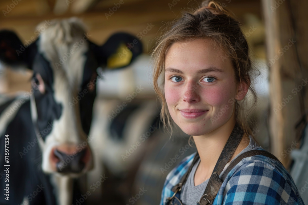 A graceful portrait capturing the essence of a young dairy farmer