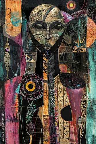 Boho picture with abstract figures. Interior poster