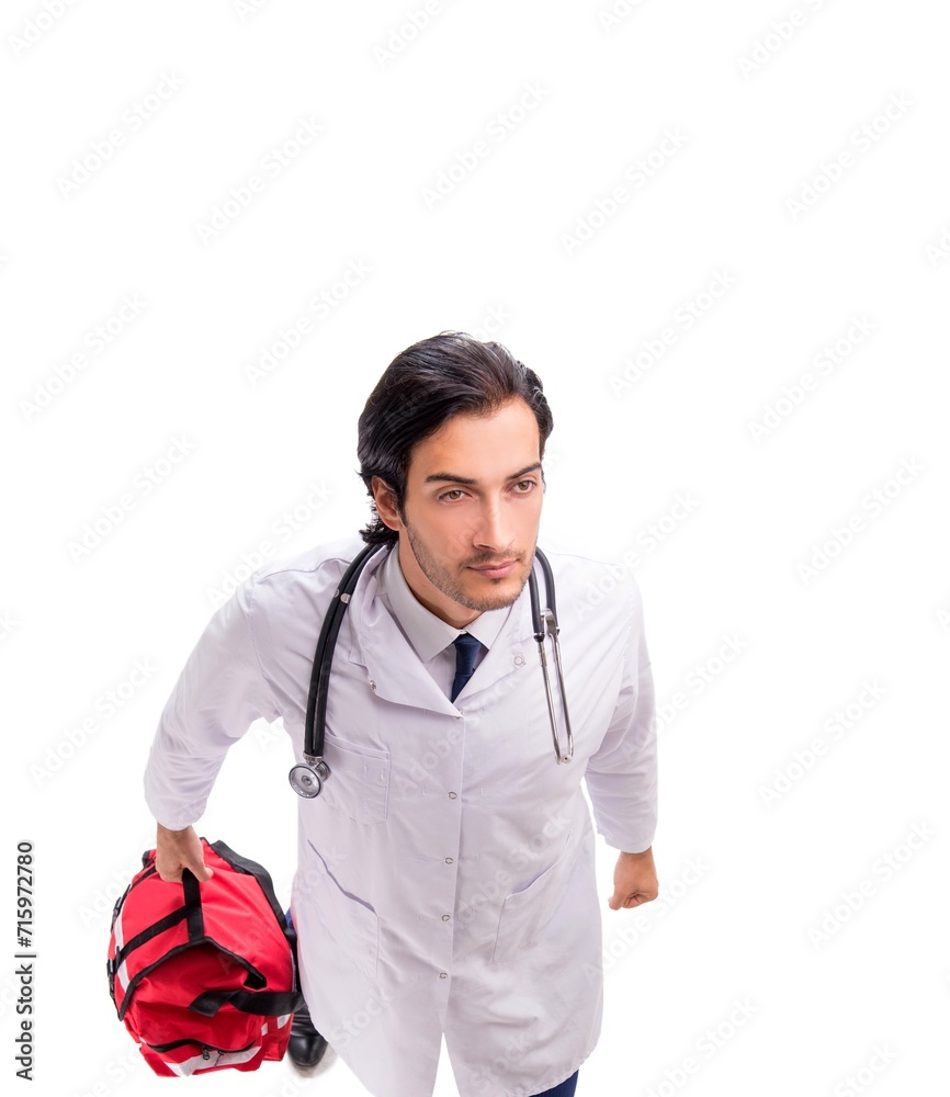 Young male doctor paramedic isolated on white Young male doctor paramedic isolated on white
