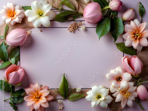 frangipani flower frame,  a bouquet of flowers, specifically pink and white ones. 