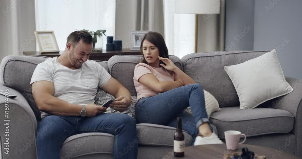 Phone, cheating or angry couple in fight with stress for marriage problem, breakup or bad communication. Home, sofa or frustrated people in conflict or betrayal in crisis, toxic drama or divorce Phone, cheating or angry couple in fight with stress for marriage problem, breakup or bad communication. Home, sofa or frustrated people in conflict or betrayal in crisis, toxic drama or divorce