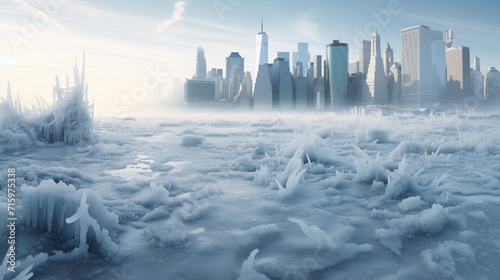Winter's Quiet Embrace: Frozen Metropolis under the Hush of Snowfall photo