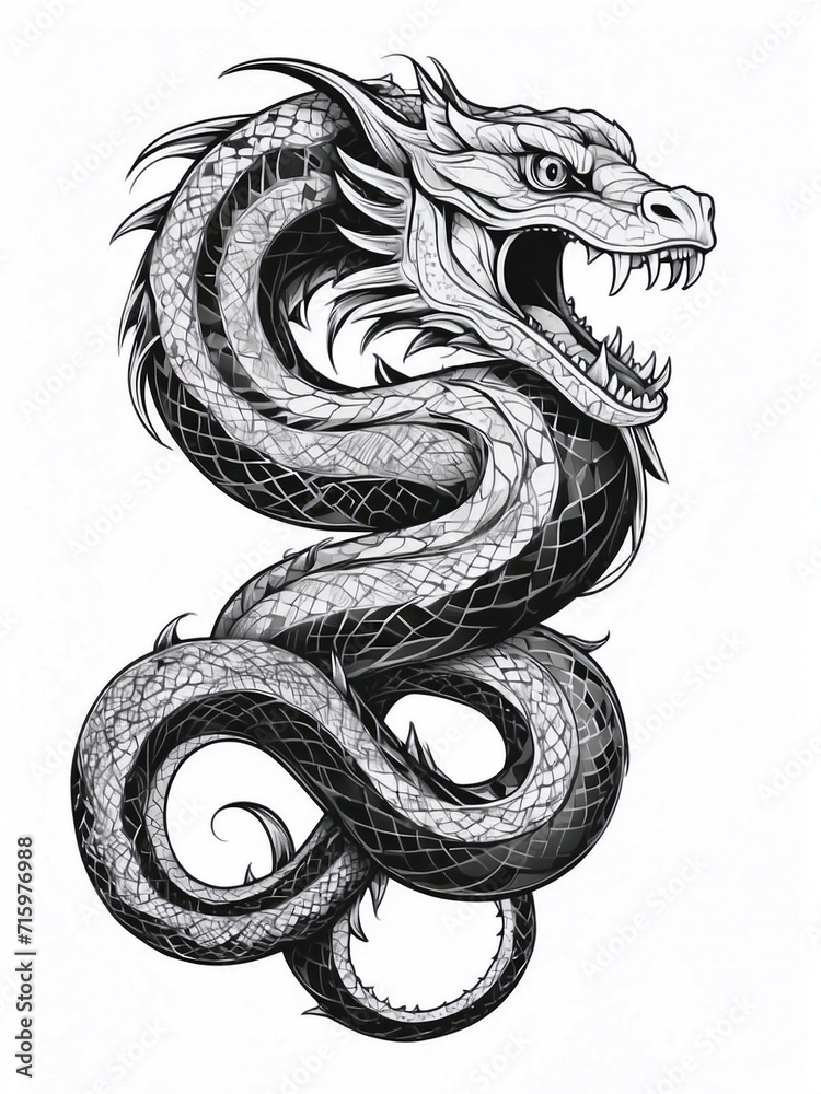 Obraz premium Snake monocrome vector illustration, isolated background