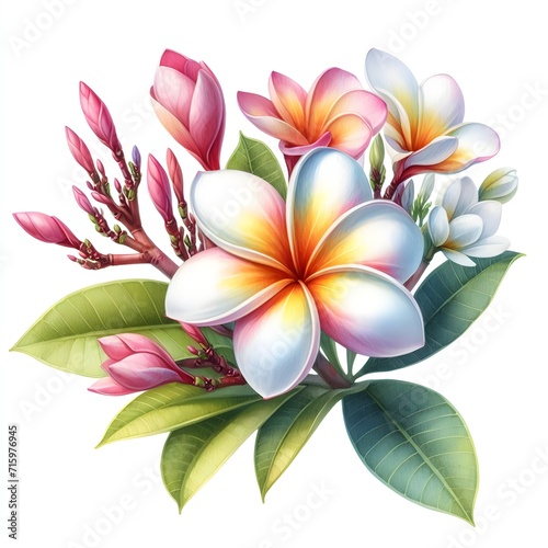 watercolor paint plumeria flower isolated on white background