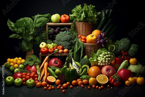 Healthy raw food, broccoli, cucumber, apple,grape