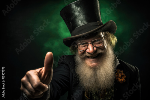 An excited Leprechaun with fingers up