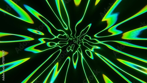 3d Abstract VJ green background with stars. NEON  Disco music futuristic template. Liquid futuristic laser light glow electric rays. Retro 80s 90s wave cyber glitch. Motion animation loop 30fps 4k