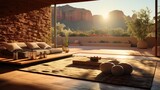 Beautiful and clean virtual background or backdrop for yoga, zen, meditation room space with serene and calm natural organic scenic outside desert red rock Sedona view