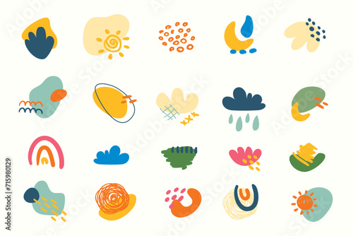 Abstract doodle shapes set. Hand draw modern art, minimalism, shapes and brushes for social media, banner, cover and stories