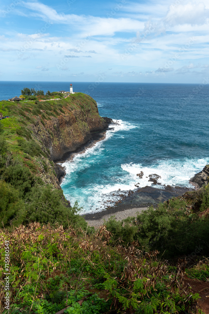 a lighthouse on the Hawaiian cliffs
