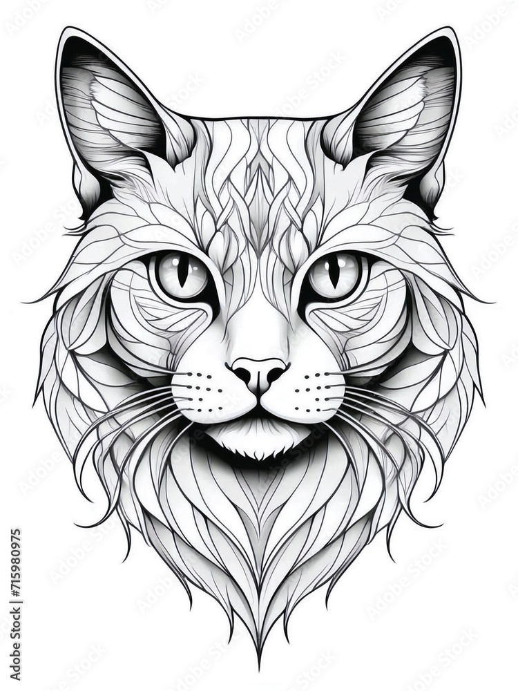 Drawing of cat on white background with vector lines Drawing of cat on white background with vector lines