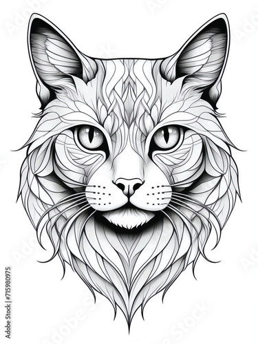 Drawing of cat on white background with vector lines © varol