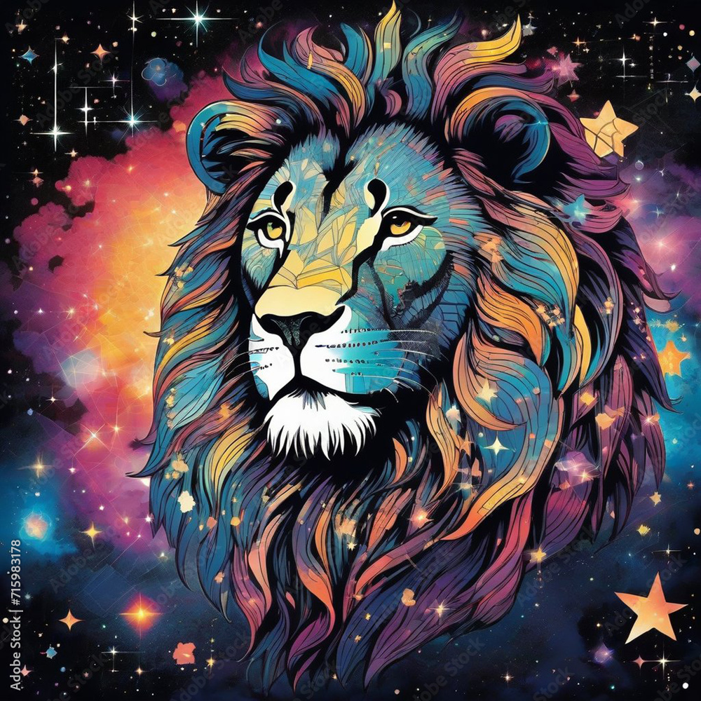 lion made of stars  nebulae  black