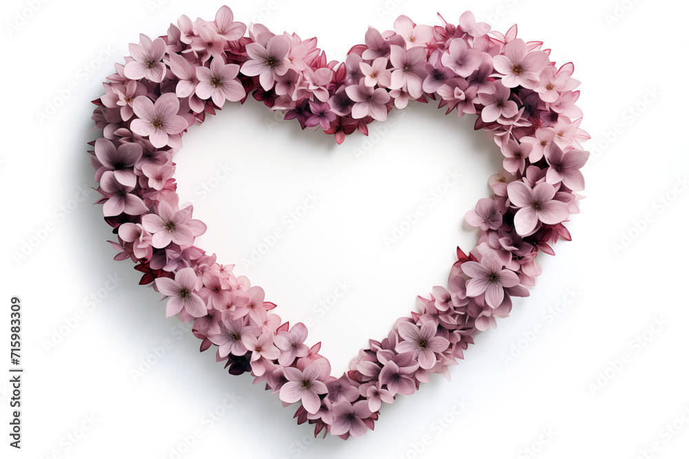 Heart made of pink sakura flowers on white background, top view Heart made of pink sakura flowers on white background, top view