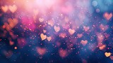 Vallentines day abstract with purple and pink bokeh background with colorful hearts