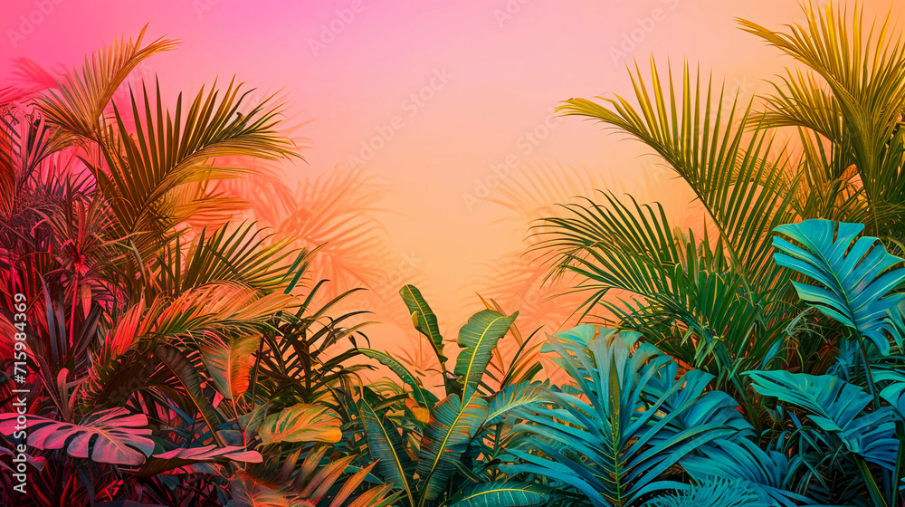 Tropical pop art collage art, vinateg style, vibrant colors, Generative AI