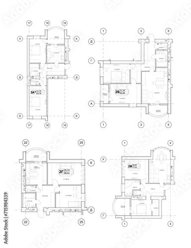 Vector architectural floor plan of three bedroom apartments