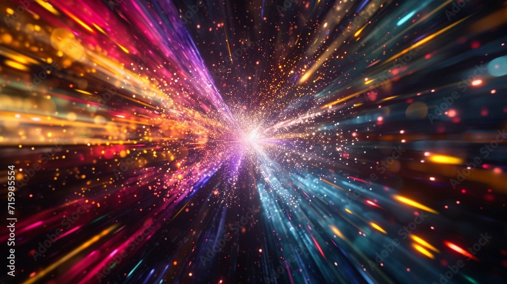 Light speed, hyperspace, space warp background. colorful streaks of light gathering towards the event horizon. Generative AI based.