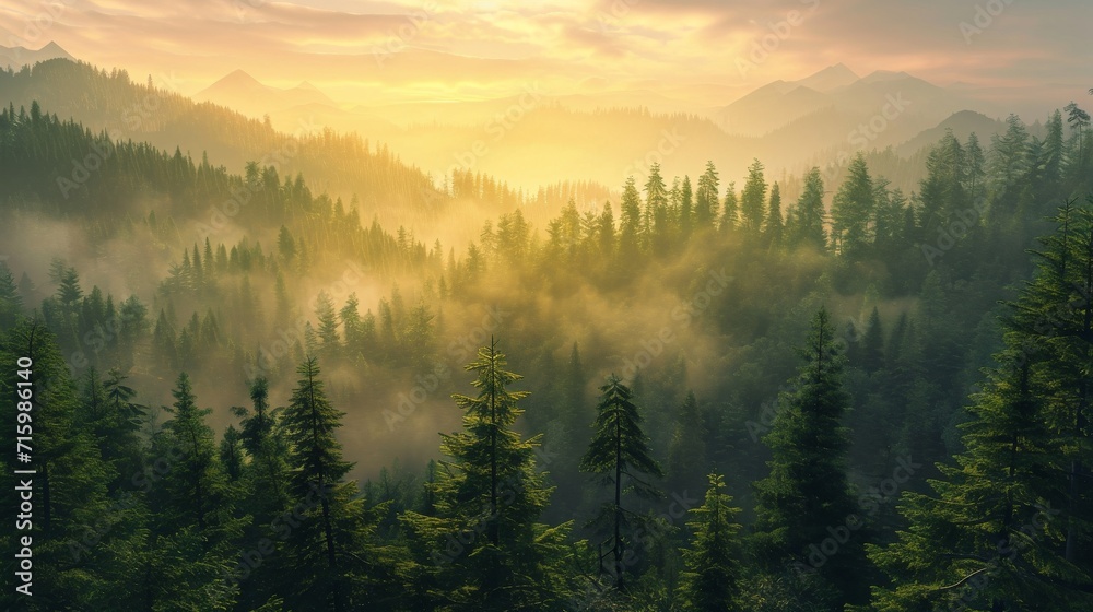 Obraz premium Sunshine and mist over the mountains