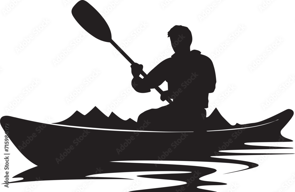 Cascading Challenge Iconic Design in Black for the Kayak Adventurer Paddle Pursuer Vector Icon of a Man Kayaking in Stylish Black