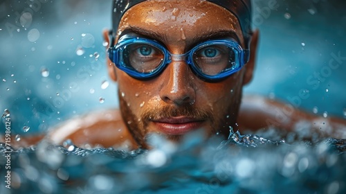 A man dives into the crystal clear pool, his face hidden behind a pair of sunglasses and goggles, fully embracing the refreshing embrace of the water